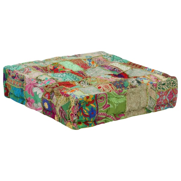 vidaXL puffe med patchwork firkantet bomuld håndlavet 50 x 50 x 12 cm grøn