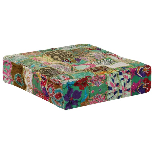 vidaXL puffe med patchwork firkantet bomuld håndlavet 50 x 50 x 12 cm grøn