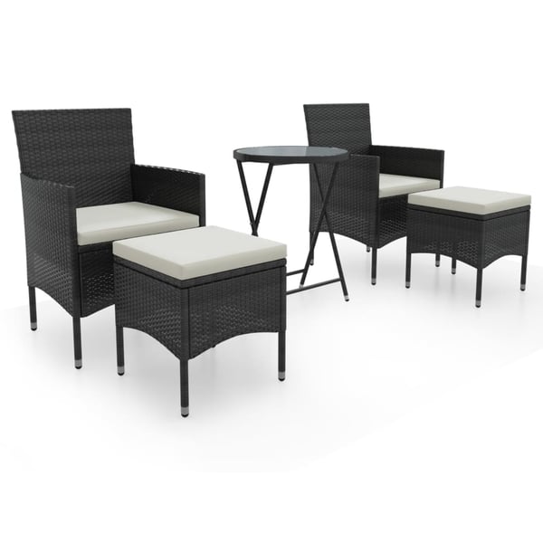 vidaXL bistrosæt til haven 5 dele polyrattan og hærdet glas sort