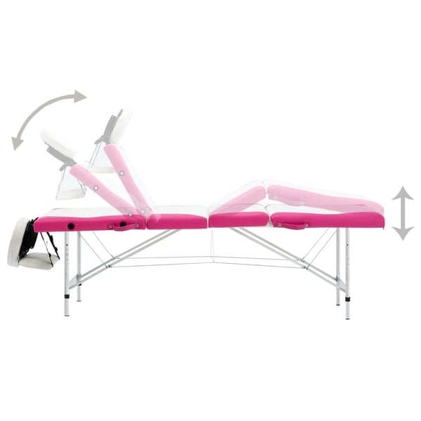 vidaXL Hopfällbar massagebänk 4 sektioner aluminium vit och rosa
