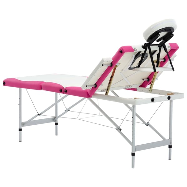 vidaXL Hopfällbar massagebänk 4 sektioner aluminium vit och rosa