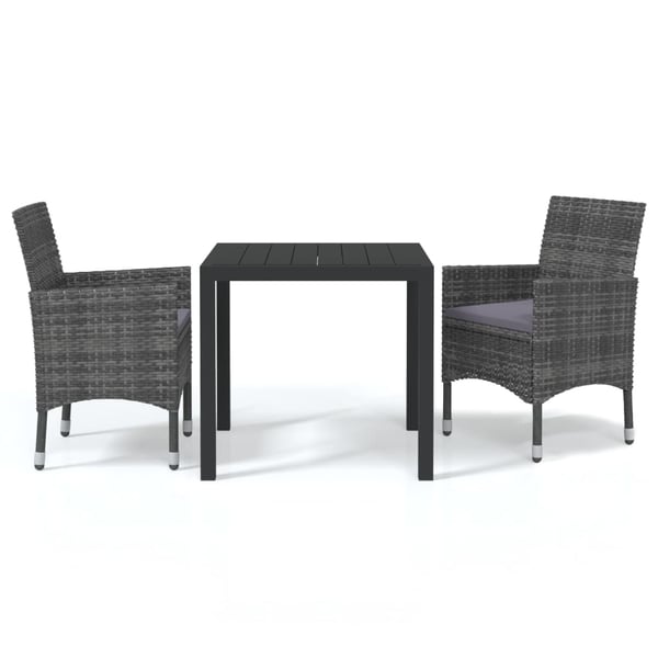 vidaXL spisebordssæt til haven 3 dele med hynder polyrattan grå