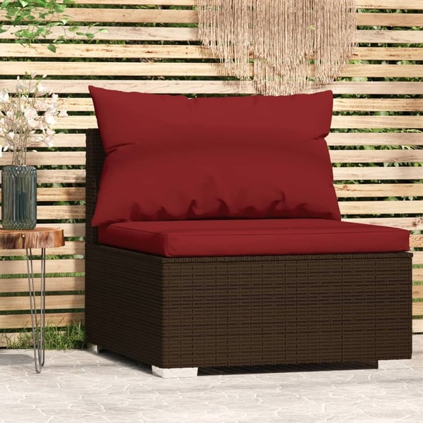 vidaXL midtermodul til havesofa med hynder polyrattan brun