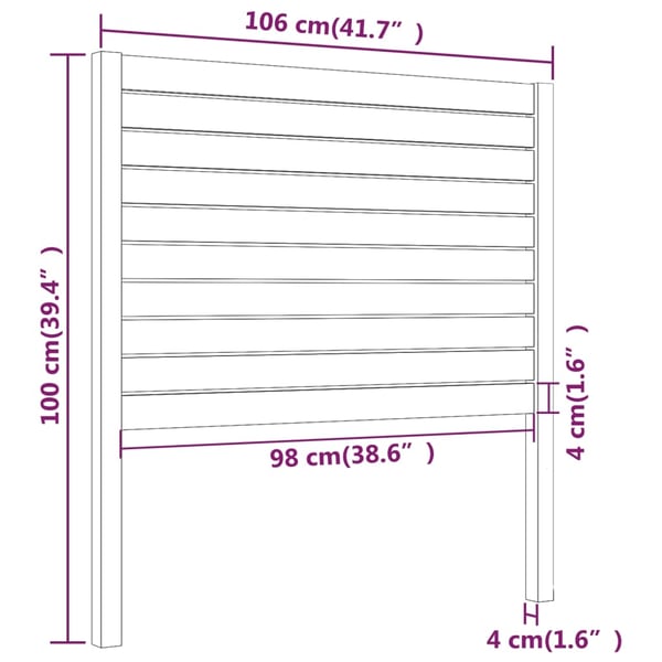 vidaXL Sengegavl 106x4x100 cm heltre furu