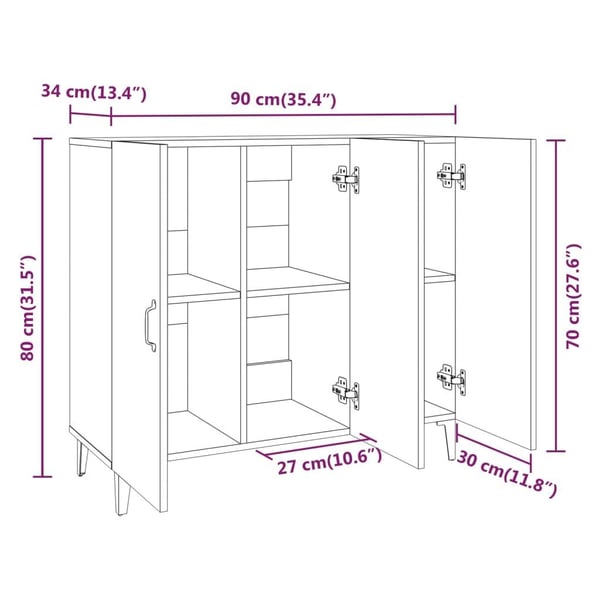 vidaXL Skjenk betonggrå 90x34x80 cm konstruert tre