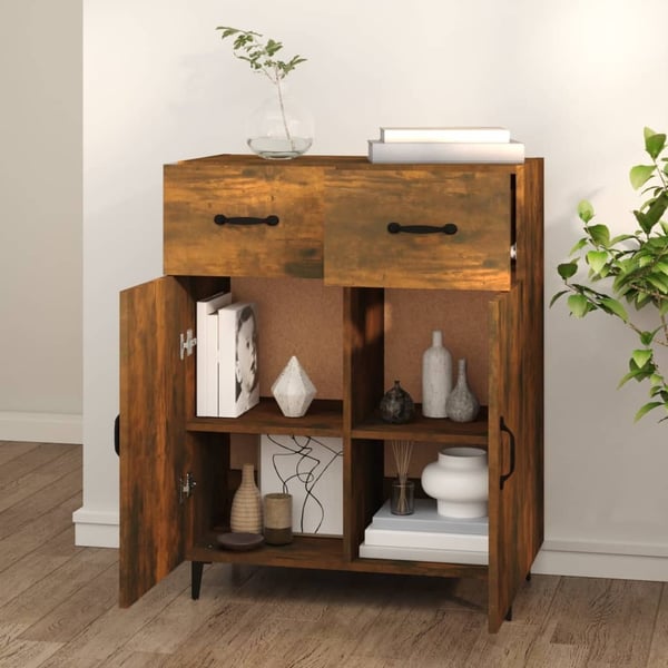 vidaXL Skjenk røkt eik 69,5x34x90 cm konstruert tre