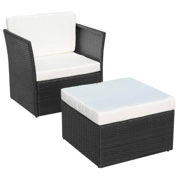 vidaXL havestol med fodskammel polyrattan sort
