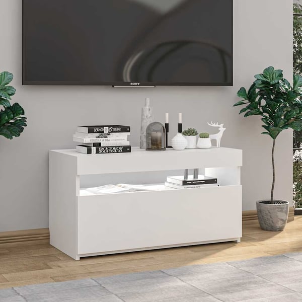 vidaXL TV-benk med LED-lys hvit 75x35x40 cm