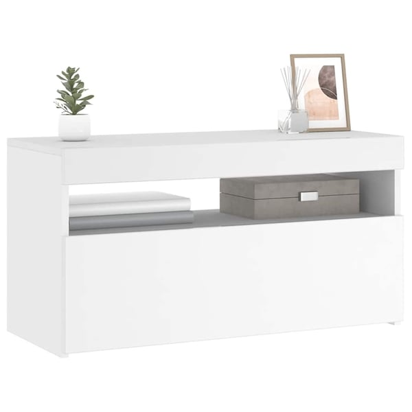 vidaXL TV-benk med LED-lys hvit 75x35x40 cm