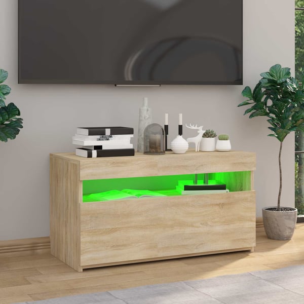 vidaXL TV-benk med LED-lys sonoma eik 75x35x40 cm