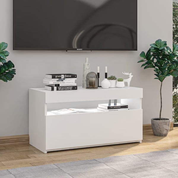 vidaXL TV-benk med LED-lys høyglans hvit 75x35x40 cm