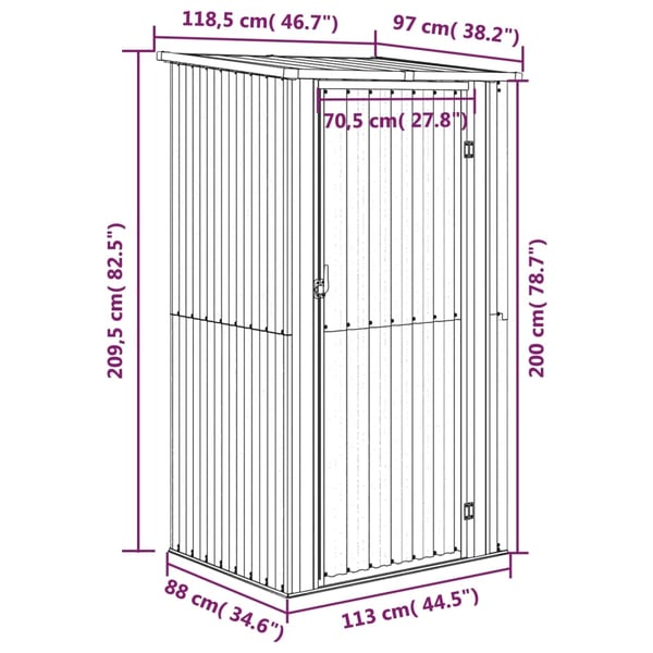 vidaXL haveskur 118,5x97x209,5 galvaniseret stål brun