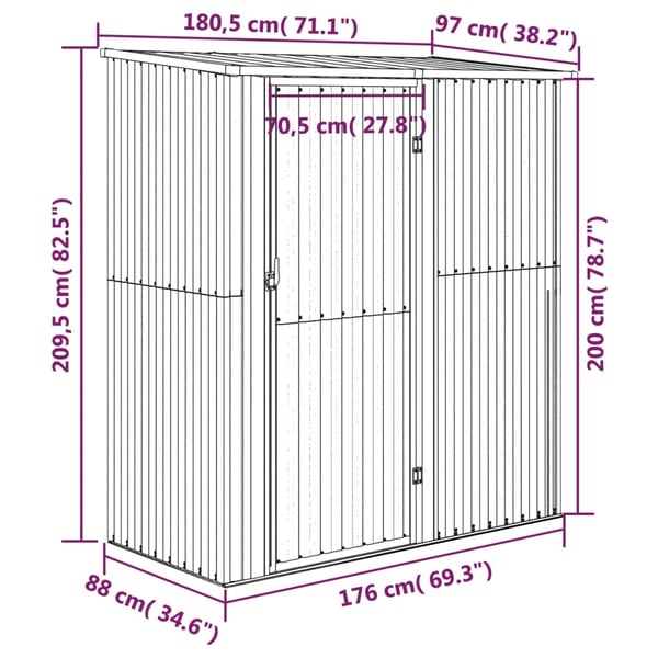vidaXL haveskur 180,5x97x209,5 galvaniseret stål grå