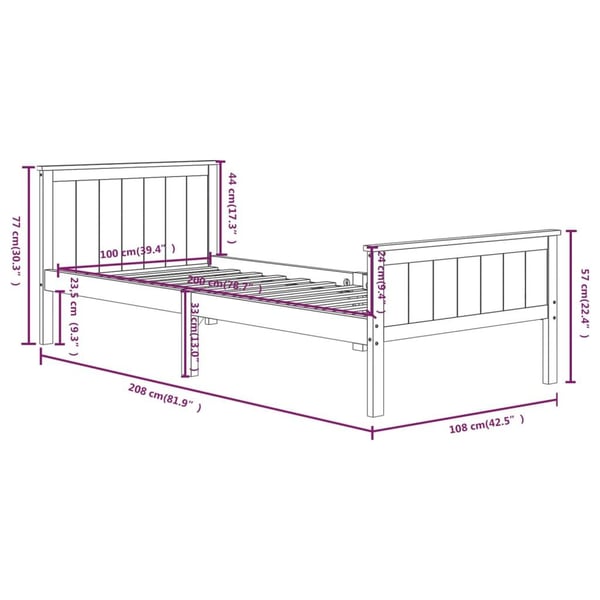 vidaXL Sengeramme mørkebrun heltre furu 100x200 cm