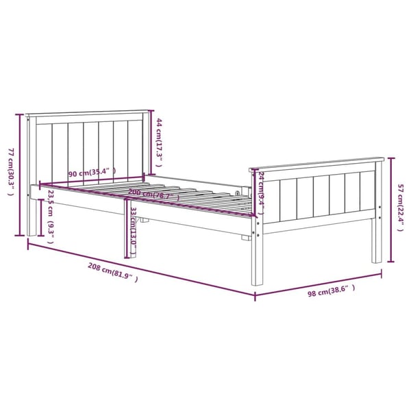 vidaXL Sengeramme mørkebrun heltre furu 90x200 cm