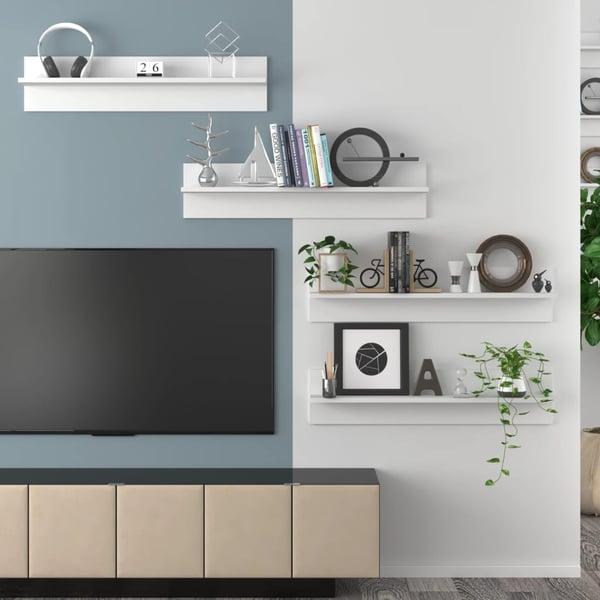 vidaXL Vegghyller 4 stk hvit 80x11,5x18 cm konstruert tre