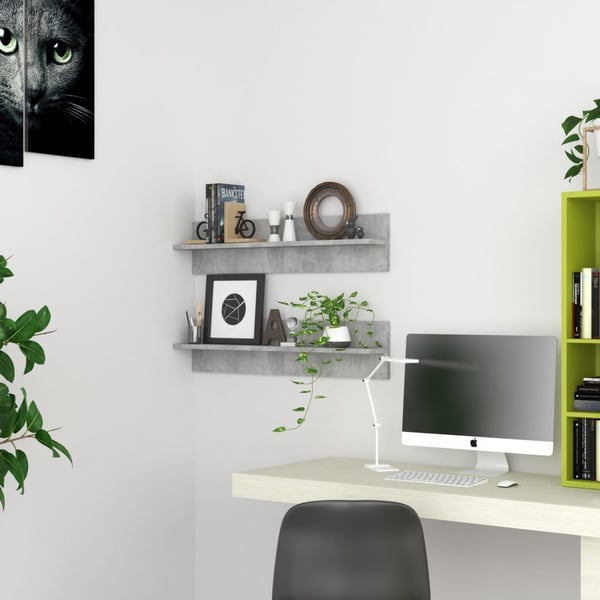 vidaXL Vegghyller 2 stk betonggrå 80x11,5x18 cm konstruert tre