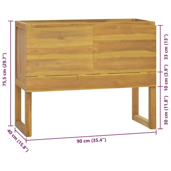 vidaXL badeværelsesskab 90x45x75 cm massivt teaktræ