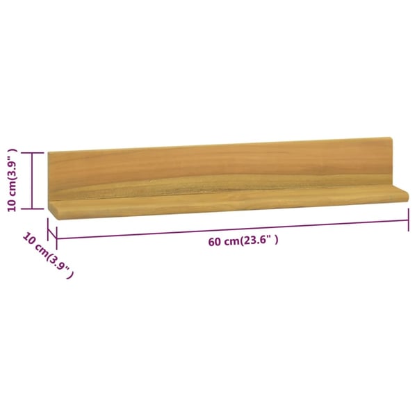 vidaXL væghylder 2 stk. 60x10x10 cm massivt teaktræ