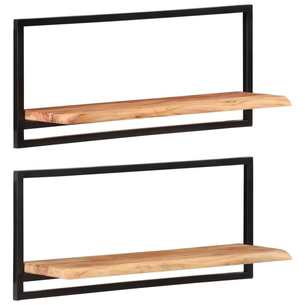 vidaXL væghylder 2 stk. 80x25x35 cm massivt akacietræ og stål