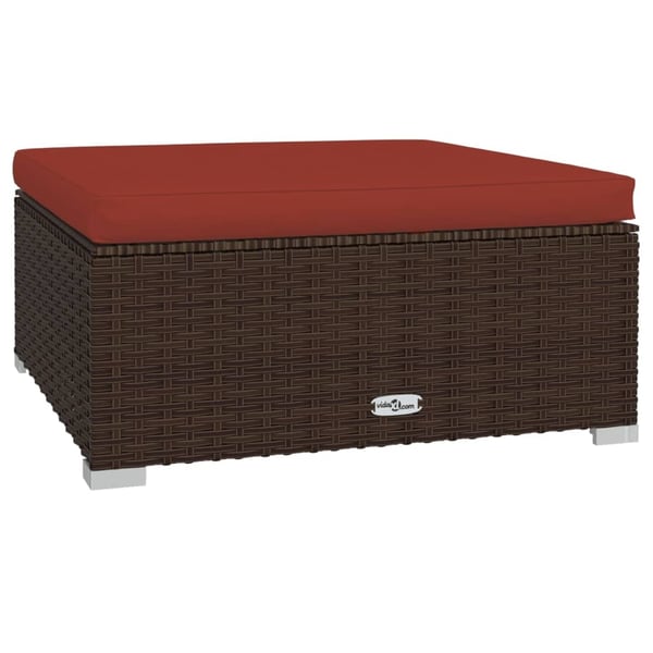 vidaXL fodskammel med hynde til haven 70x70x30 cm polyrattan brun