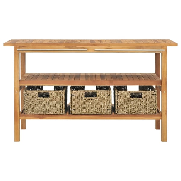 vidaXL badeværelsesmøbel med 3 kurve 132x45x75 cm massivt teaktræ