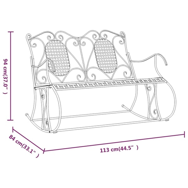 vidaXL Gyngebenk 2-seters 113 cm svart stål