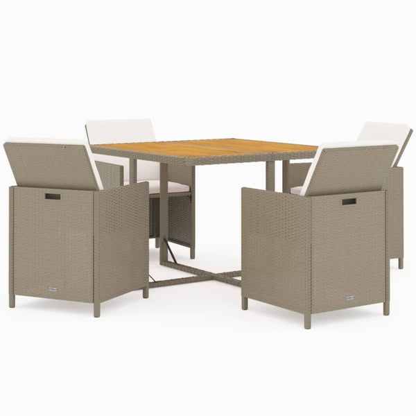 vidaXL spisebordssæt til haven 5 dele med hynder polyrattan beige