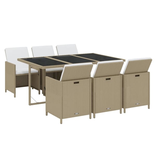 vidaXL spisebordssæt til haven 7 dele med hynder polyrattan beige