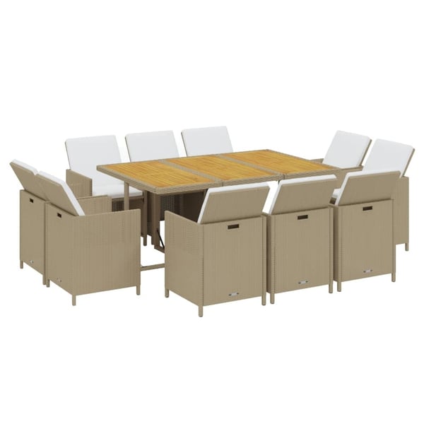 vidaXL spisebordssæt til haven 11 dele med hynder polyrattan beige