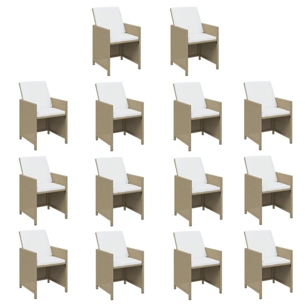 vidaXL spisebordssæt til haven 15 dele med hynder polyrattan beige