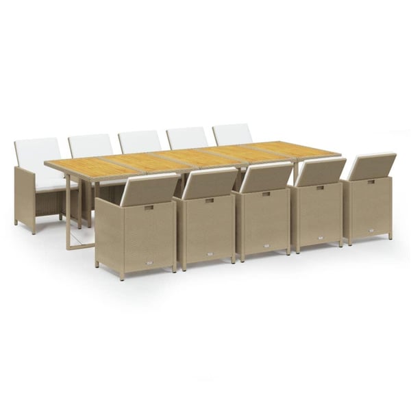 vidaXL spisebordssæt til haven 11 dele med hynder polyrattan beige