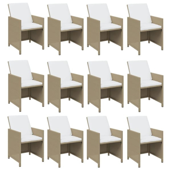 vidaXL Matgrupp för trädgården med dynor 13 delar konstrotting beige