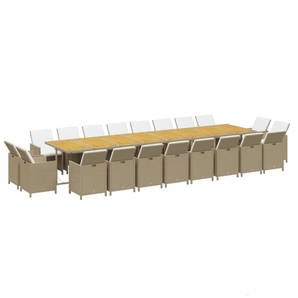 vidaXL spisebordssæt til haven 21 dele med hynder polyrattan beige