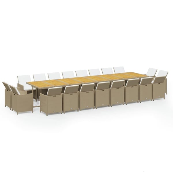 vidaXL spisebordssæt til haven 21 dele med hynder polyrattan beige