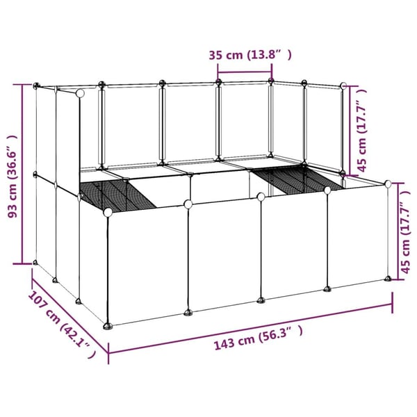 vidaXL Smådyrbur svart 143x107x93 cm PP og stål
