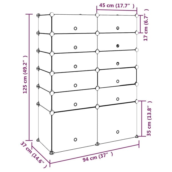 vidaXL skoreol 94x37x125 cm PP sort