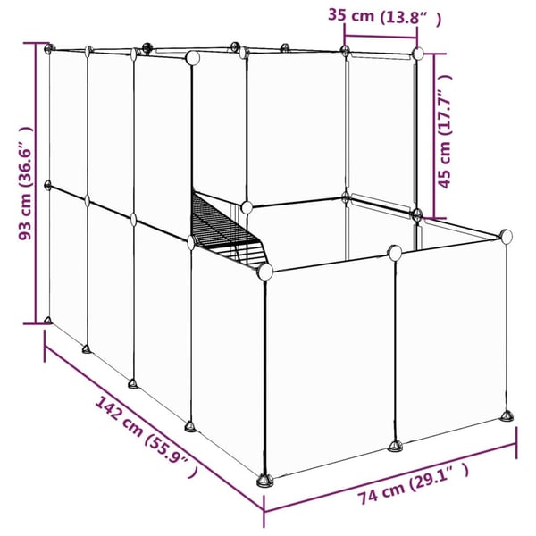 vidaXL Smådyrbur gjennomsiktig 142x74x93 cm PP og stål