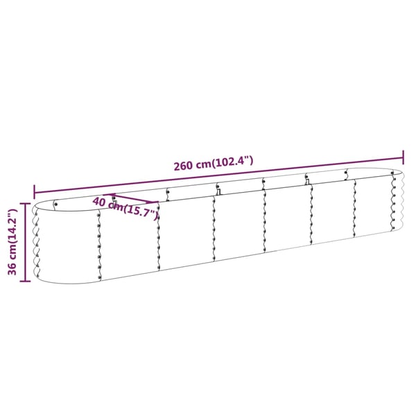 vidaXL plantekasse 260x40x36 cm galvaniseret stål grøn