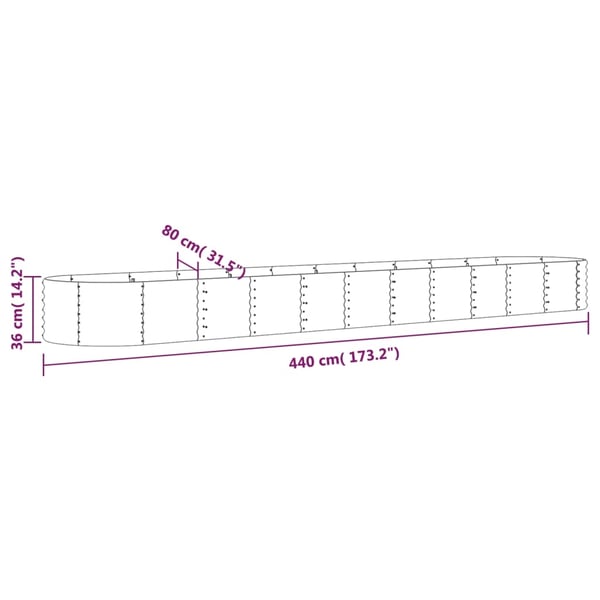 vidaXL plantekasse 440x80x36 cm galvaniseret stål grøn