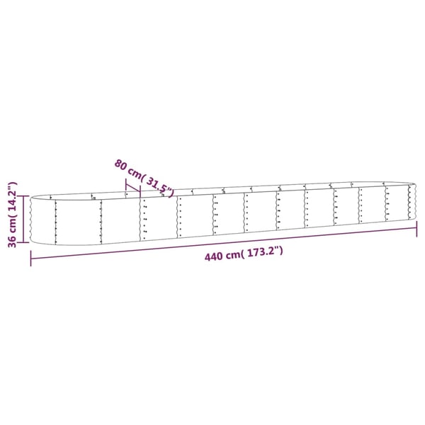 vidaXL Høybed galvanisert stål 440x80x36 cm grå