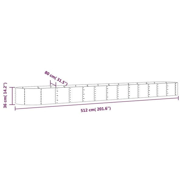 vidaXL plantekasse 512x80x36 cm galvaniseret stål grøn