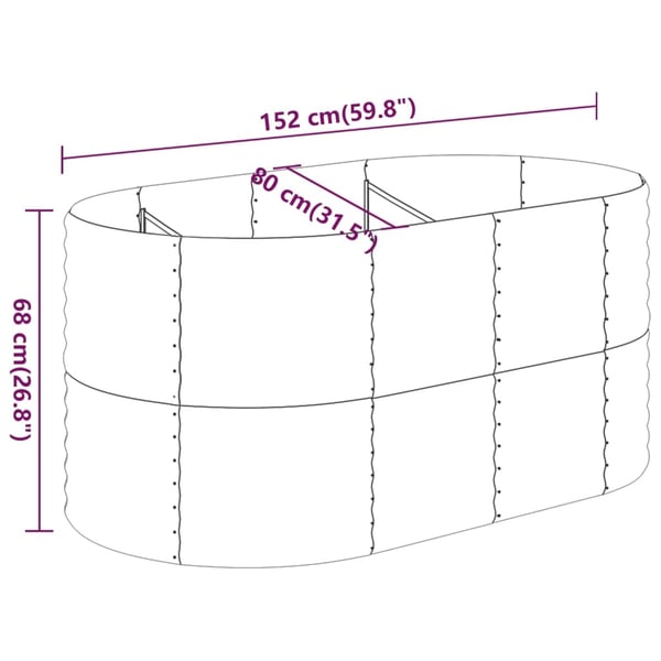 vidaXL Høybed galvanisert stål 152x80x68 cm grå
