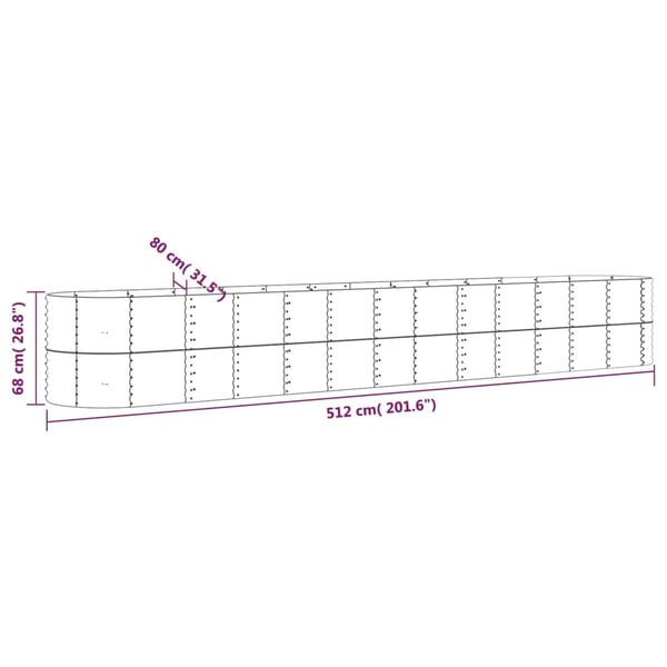 vidaXL plantekrukke 512x80x68 cm pulverlakeret stål sølvfarvet