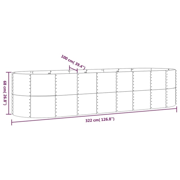 vidaXL plantekasse 322x100x68 cm galvaniseret stål grå