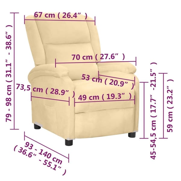 vidaXL Reclinerfåtölj gräddvit sammet