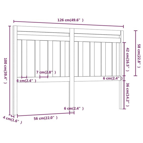 vidaXL Sengegavl svart 126x4x100 cm heltre furu