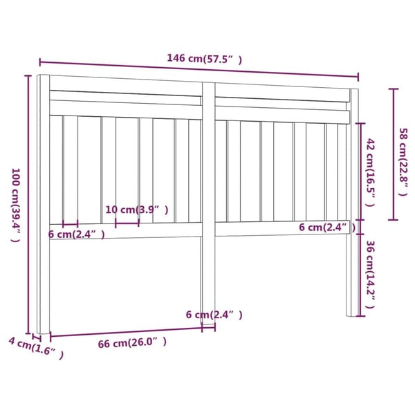vidaXL Sengegavl 146x4x100 cm heltre furu