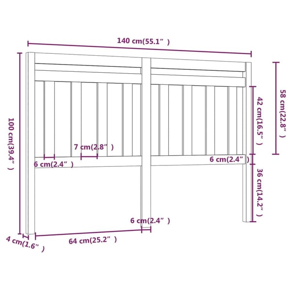 vidaXL Sengegavl hvit 140x4x100 cm heltre furu