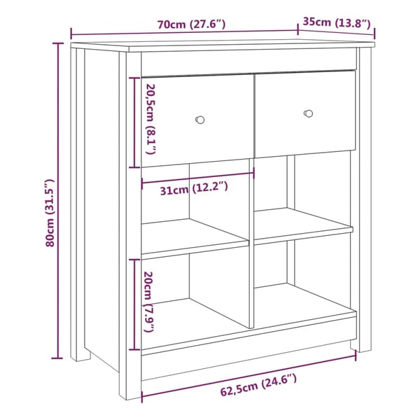 vidaXL Skjenk honningbrun 70x35x80 heltre furu
